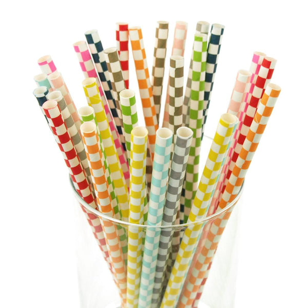 Race Car Checkered Paper Straws, 7-3/4-Inch, 25-Piece