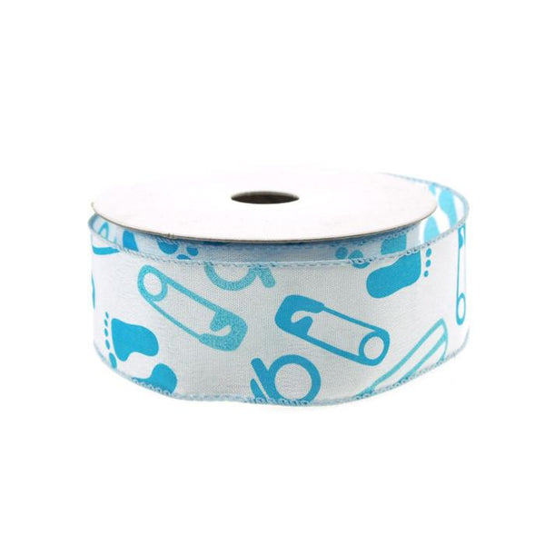 Baby Shower Items Polyester Wired Ribbon, 1-1/2-inch, 10-yard, Light Blue