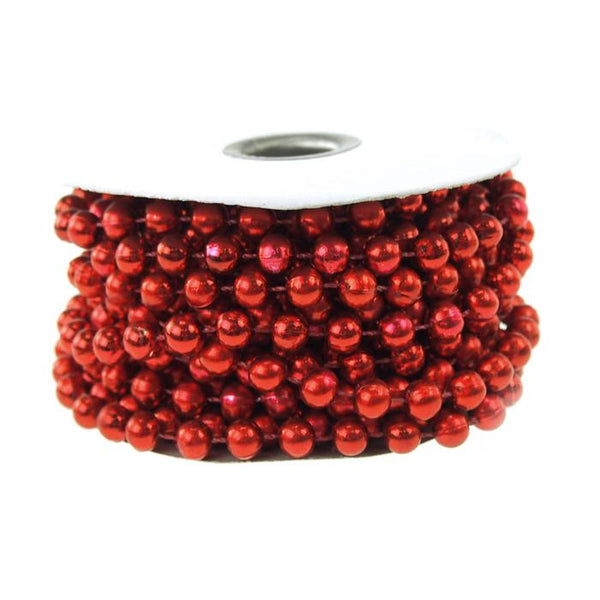 Plastic Mot Pearls Garland Ribbon, 10mm, 6 Yards, Red