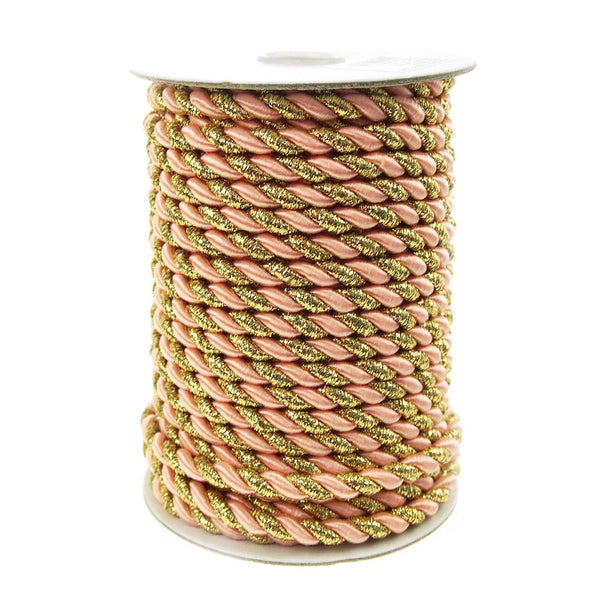 Twisted Cord Rope 2 Ply, 6mm, 25-yard, Gold Trim, Light Peach