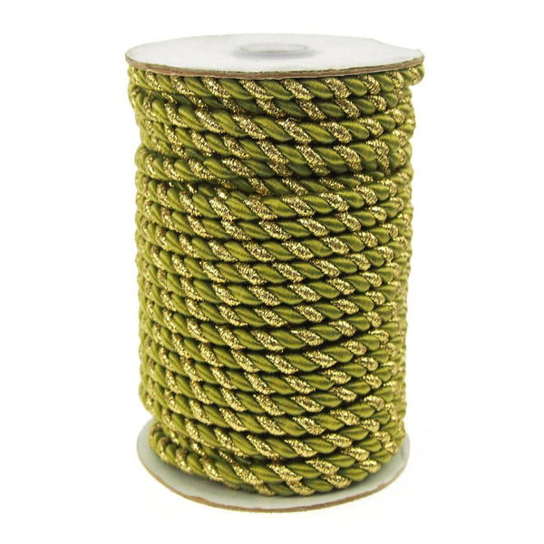 Gold Trim Twisted Cord Rope 2 Ply, 6mm, 25 Yards, Moss Green