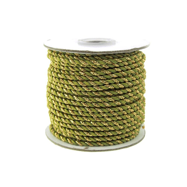 Twisted Cord Rope 2 Ply, 3mm, 25-yard, Gold Trim, Moss Green