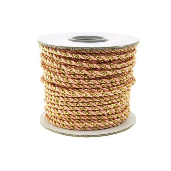 Twisted Cord Rope 2 Ply, 3mm, 25-yard, Gold Trim, Light Peach