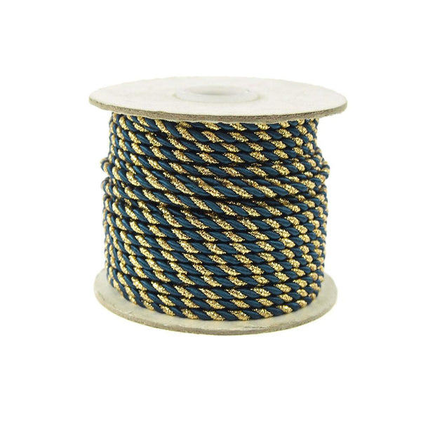 Twisted Cord Rope 2 Ply, 3mm, 25-yard, Gold Trim, Navy Blue