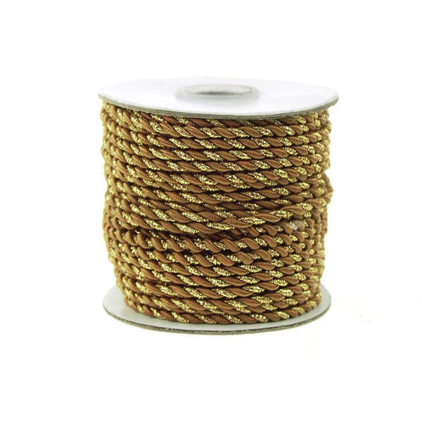 Twisted Cord Rope 2 Ply, 3mm, 25-yard, Gold Trim, Brown