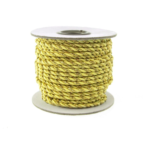 Twisted Cord Rope 2 Ply, 3mm, 25-yard, Gold Trim, Yellow