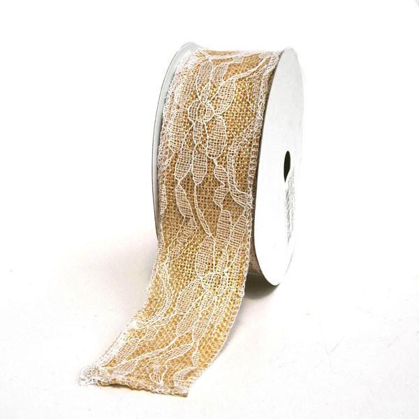 Faux Burlap Ribbon Lace Overlay, 1-1/2-inch, 10-yard, Ivory