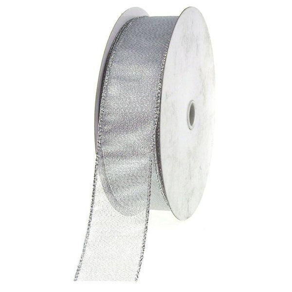 Shimmer Chiffon Holiday Christmas Ribbon Wired Edge, 1-1/2-Inch, 50 Yards, Silver