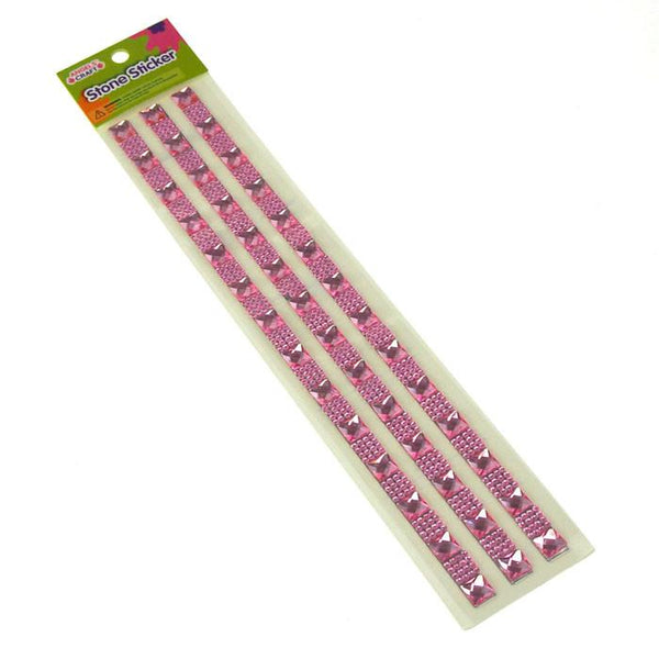 Self Adhesive Acrylic Gems & Rhinestones, 3 Strip, 11-1/2-Inch, Pink