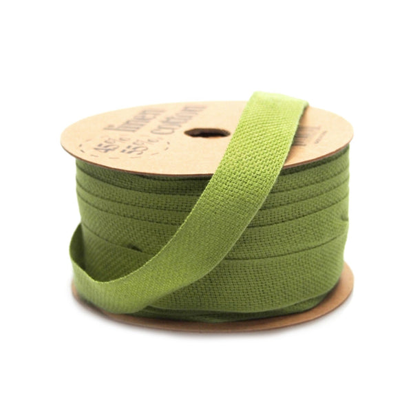 Cotton Linen Fabric Ribbon, 5/8-Inch, 25 Yards, Moss Green