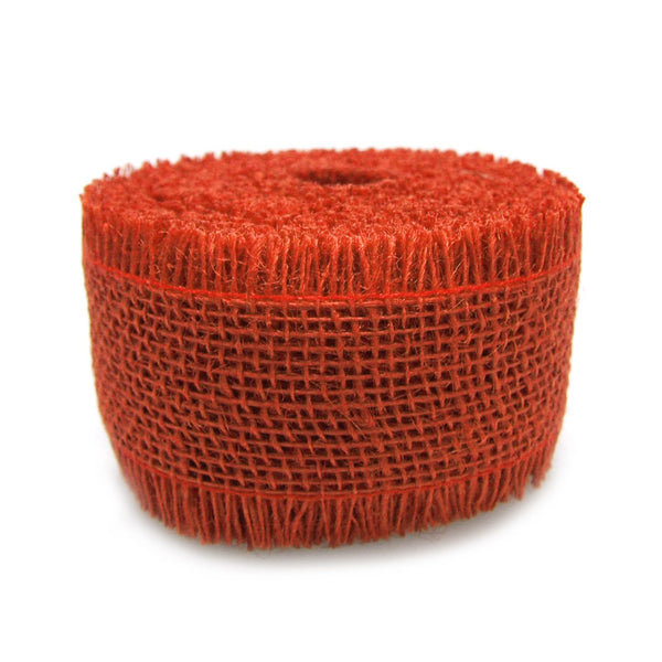 Burlap Ribbon Fringed Edge, 2-1/2-Inch, 10 Yards, Red