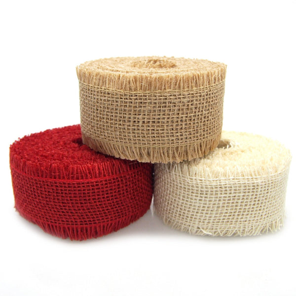 Burlap Ribbon Fringed Edge, 2-1-/2-Inch, 10 Yards