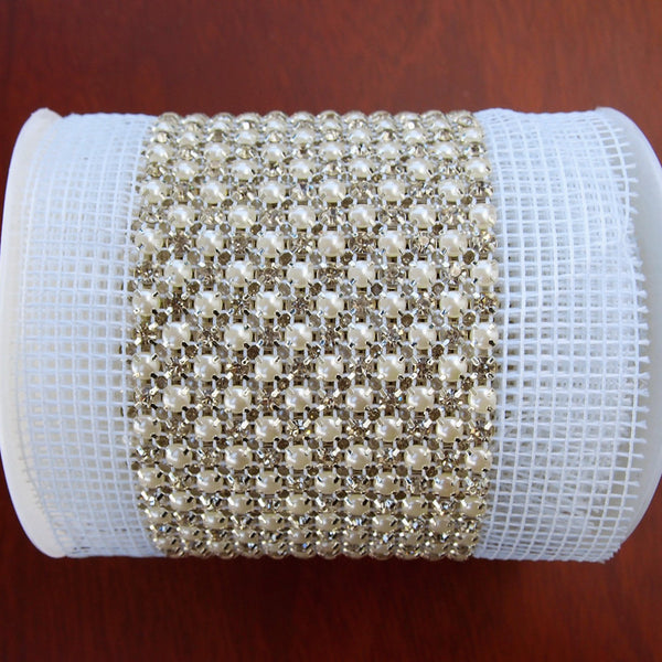 Rhinestone & Pearls Trim Cake Ribbon, 2-1/2-inch, 3-yard