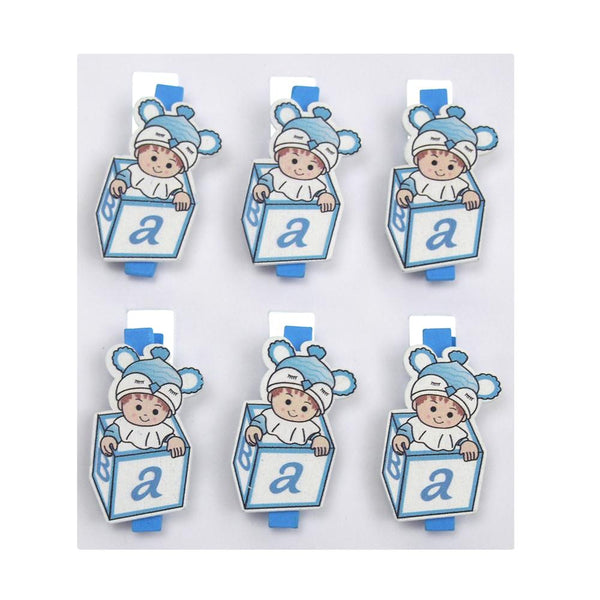 ABC Blocks Wooden Clothespins Baby Favors, 2-Inch, 6-Piece, Blue