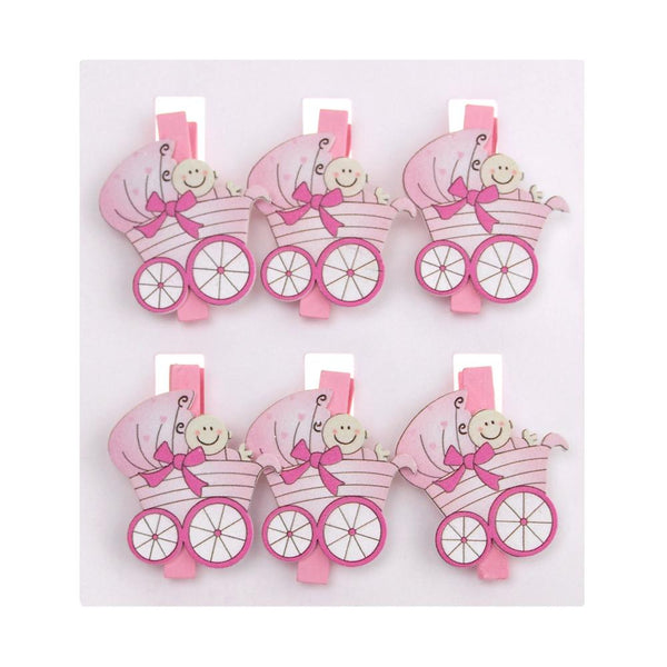 Stroller Wooden Clothespins Baby Favors, 2-Inch, 6-Piece, Pink