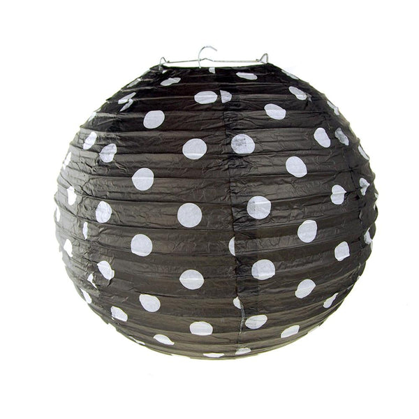 Polka Dot Hanging Paper Lanterns, Black, 12-Inch