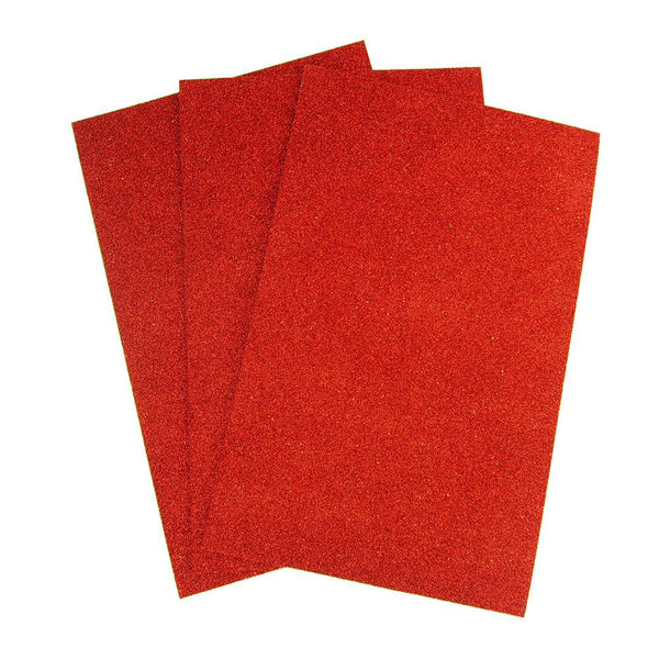 Self-Adhesive Glitter EVA Foam Sheet, 8-Inch x 12-Inch, 3-Count, Red