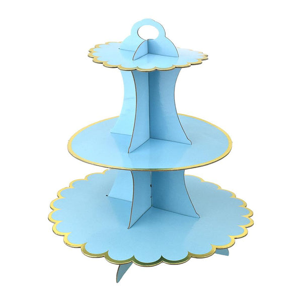 3-Tier Cardboard Cupcake Stand, Blue, 13-Inch