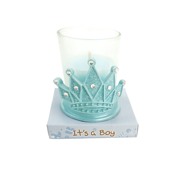 Baby Shower Poly Resin Crown Candle Set Favor, 2-1/2-Inch, Blue