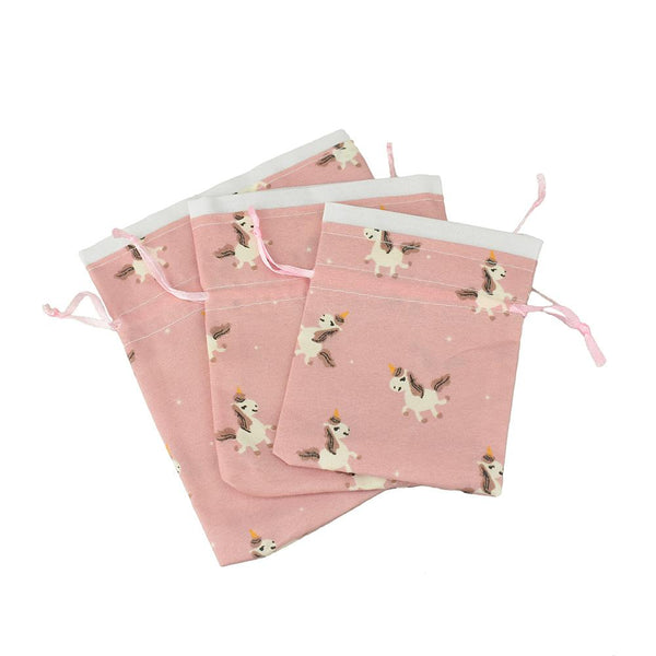 Drawstring Unicorn Pouches, Assorted Sizes, 3-Piece, Dusty Pink