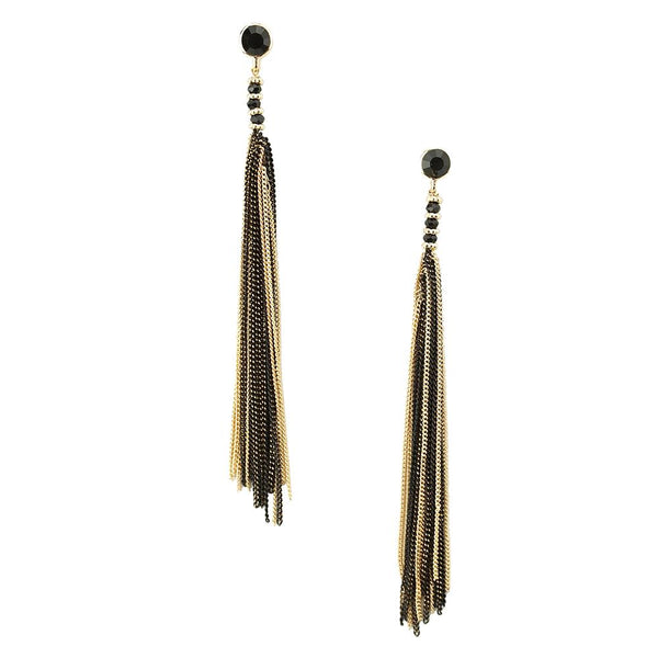 Long Metal Tassel Dangle Earrings, Black, 4-1/2-Inch