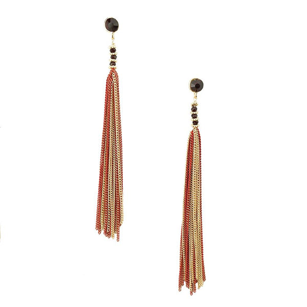 Long Metal Tassel Dangle Earrings, Red, 4-1/2-Inch