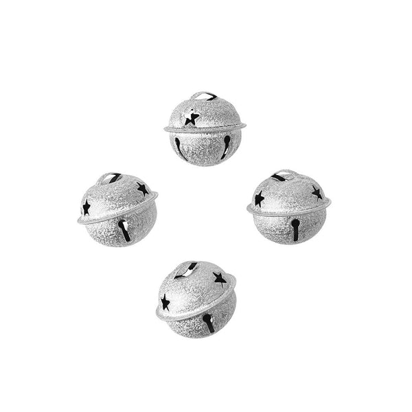 Stars Embossed Glitter Jingle Bells, 1-1/4-Inch, 4-Count, Silver