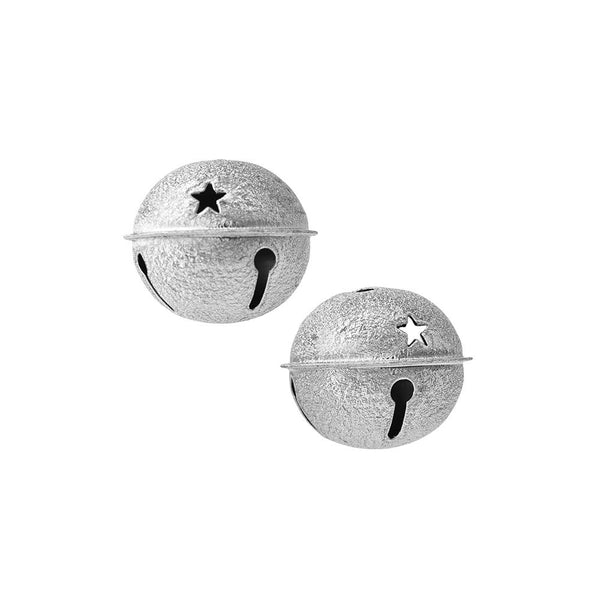 Stars Embossed Glitter Jingle Bells, 2-Inch, 2-Count, Silver