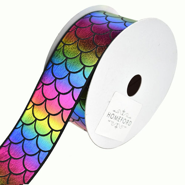 Mermaid Scales Laser Printed Ribbon, 2-1/2-Inch, 10-Yard, Black Rainbow