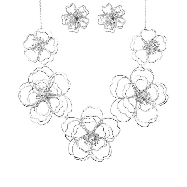 Cherry Blossom Necklace Set, Silver