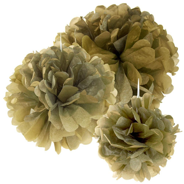 Hanging Paper Pom Poms Ball Centerpiece, Metallic Gold, Assorted Sizes, 3-Piece