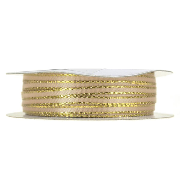 Double Faced Gold Trim Satin Ribbon, Toffee, 1/8-Inch, 50-Yard