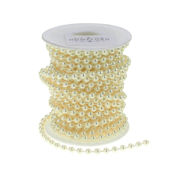 Plastic Pearl Round Bead Strand Ribbon, Ivory, 5mm, 10-Yard