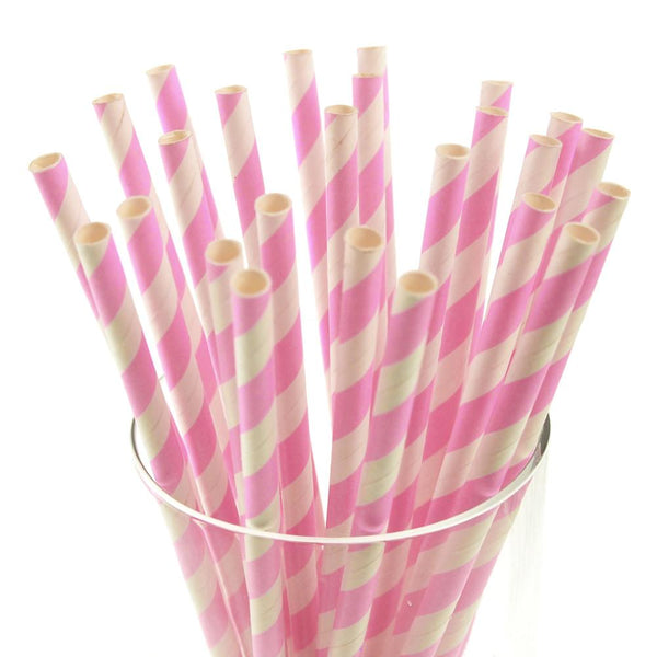 Candy Striped Paper Straws, 7-3/4-inch, 25-Piece, Pink/White