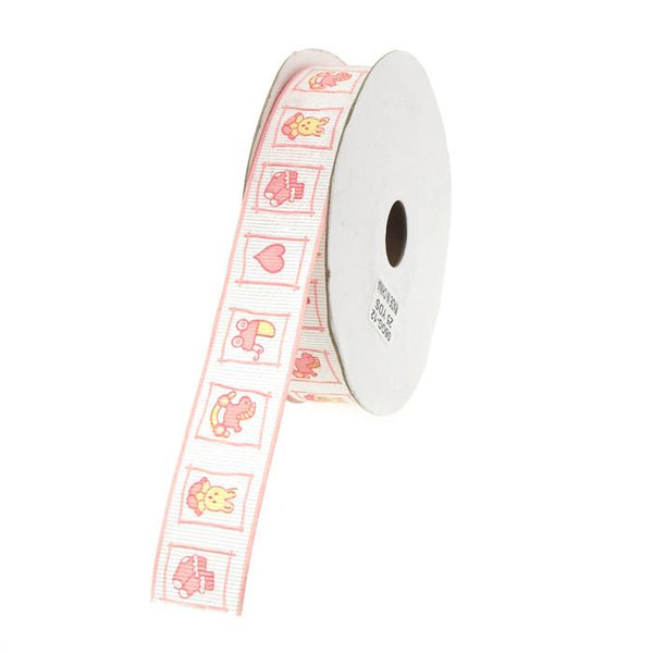 Baby Toys Print Polyester Ribbon, 7/8-inch, 25-yard, Light Pink