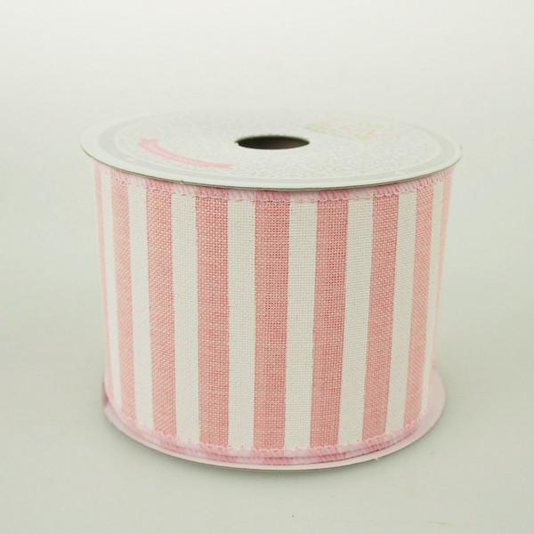 White Bold Lines Canvas Ribbon, 2-1/2-Inch, 10 Yards, Pink