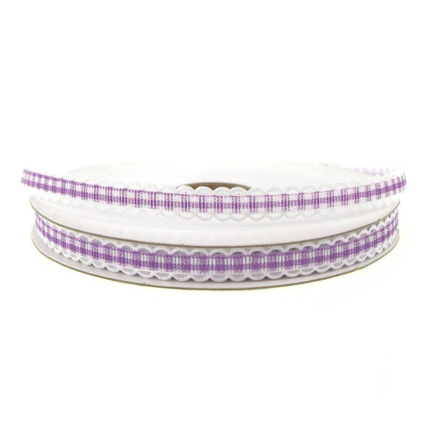 Gingham Picot-edge Polyester Ribbon, 3/8-inch, 25-yard, Purple