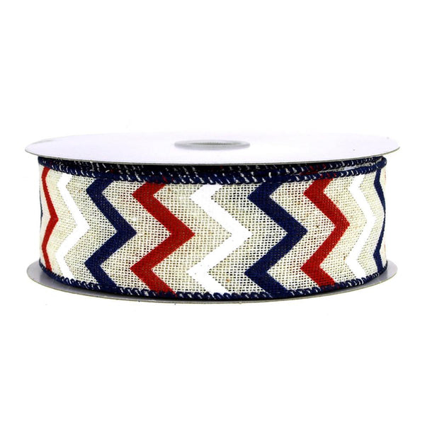 Chevron Canvas Ribbon, Ivory/Red/Navy, 1-1/2-Inch, 10 Yards