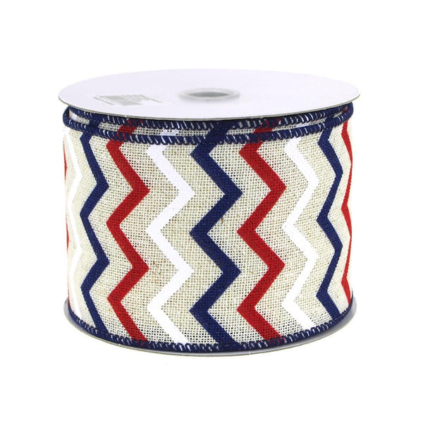 Chevron Canvas Ribbon, Ivory/Red/Navy, 2-1/2-Inch, 10 Yards