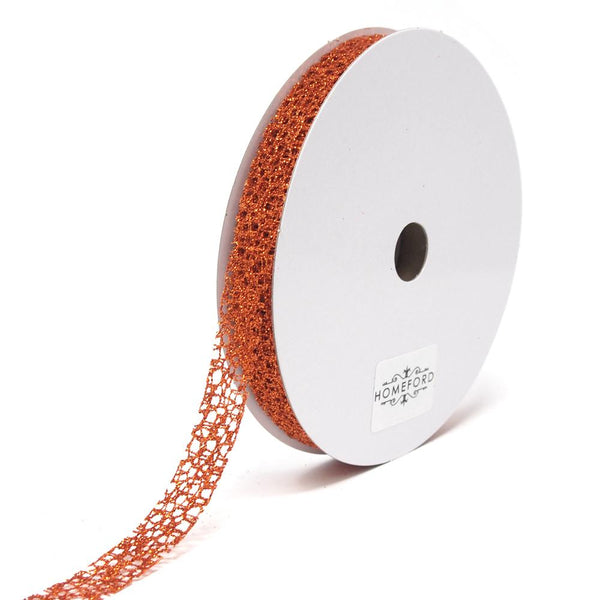 Glitter Web Mesh Ribbon, 5/8-Inch, 25 Yards, Orange