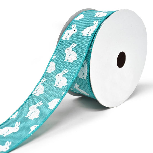 Soft Canvas Bunny Wired Printed Ribbon, 1-1/2-Inch, 10-Yard, Teal