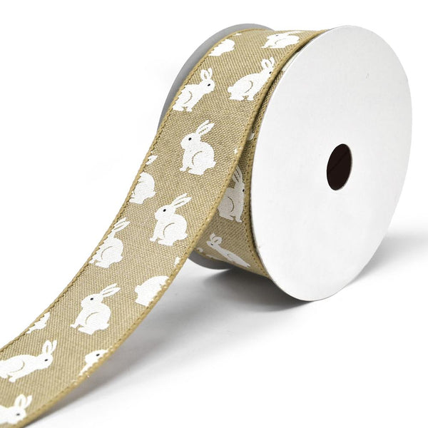 Soft Canvas Bunny Wired Printed Ribbon, 1-1/2-Inch, 10-Yard, Natural