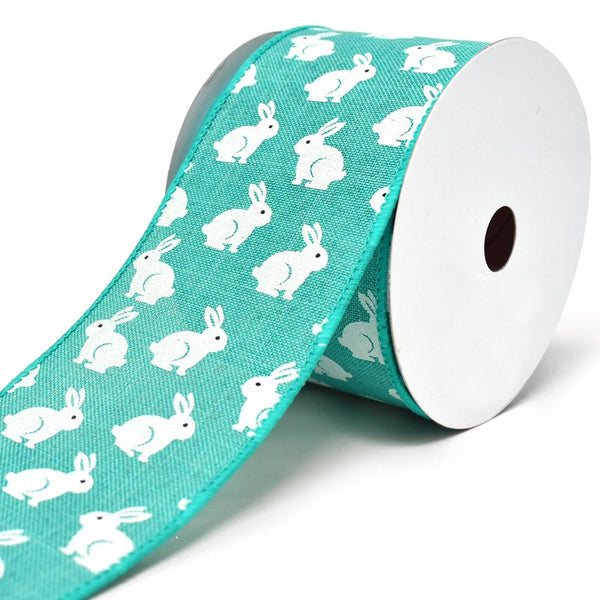 Soft Canvas Bunny Wired Printed Ribbon, 2-1/2-Inch, 10-Yard, Teal