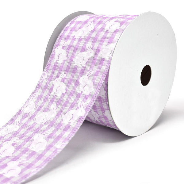 White Bunny Printed Gingham Wired Ribbon, 2-1/2-Inch, 10-Yard, Lavender