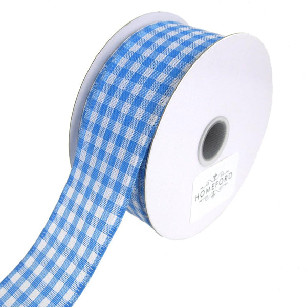 Gingham Canvas Ribbon Wired Edge, 1-1/2-Inch, 10 Yards, Blue