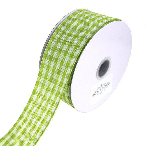 Gingham Canvas Ribbon Wired Edge, 1-1/2-Inch, 10 Yards, Apple Green