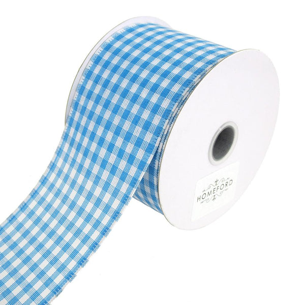 Gingham Canvas Ribbon Wired Edge, 2-1/2-Inch, 10 Yards, Blue