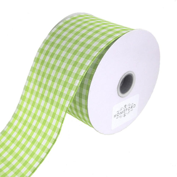 Gingham Canvas Ribbon Wired Edge, 2-1/2-Inch, 10 Yards, Apple Green