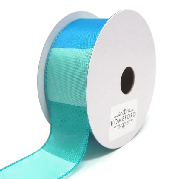 Large Gradient Stripes Wired Ribbon, Aqua, 1-1/2-Inch, 10 Yards