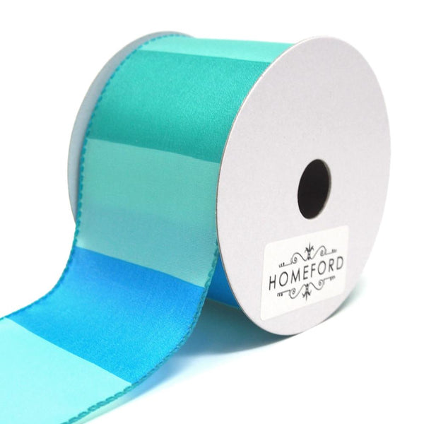 Large Gradient Stripes Wired Ribbon, Aqua, 2-1/2-Inch, 10 Yards